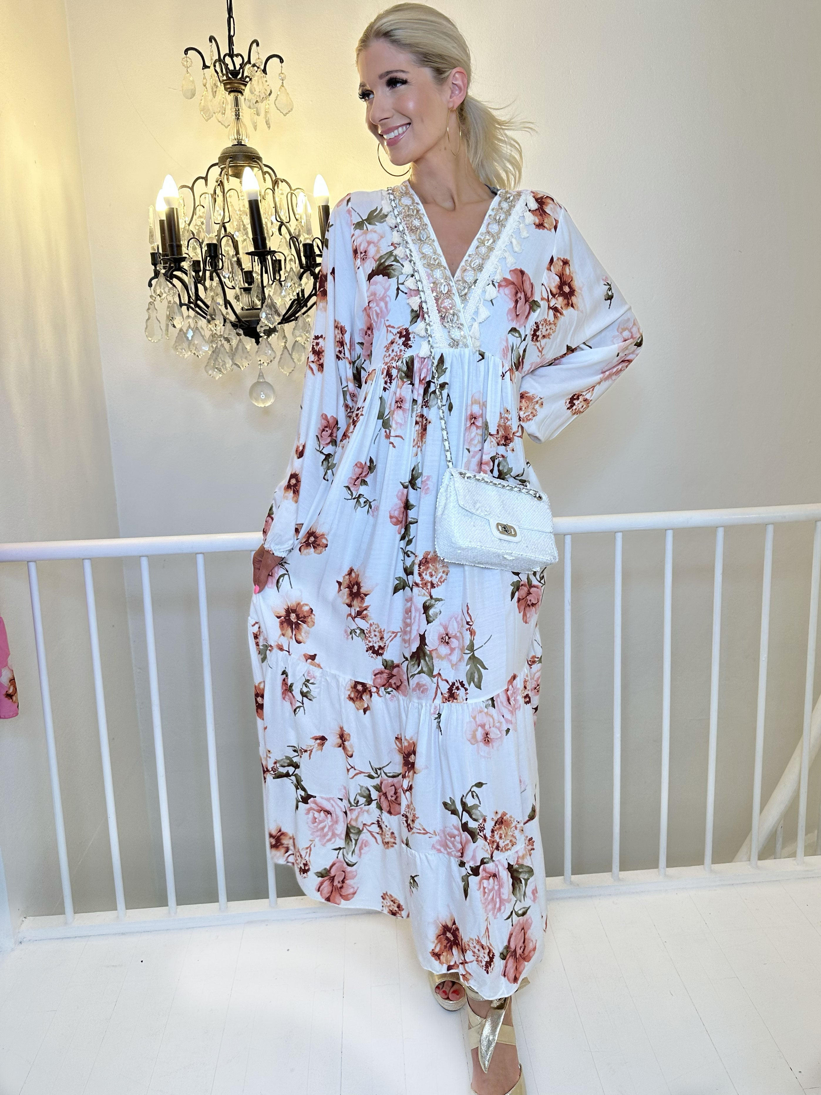 Adelaida Flower - Tunikaklänning med snäckor och fransar